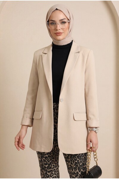 Modamorfo Μπουφάν μπεζ Lycra με ένα κουμπί με τσέπη