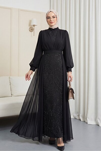 Modamorfo Βραδινό φόρεμα από σιφόν με ζώνη και λεπτομέρειες από χάντρες και π...