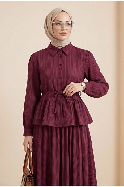 Modamorfo Σετ φούστας με βολάν, κουμπιά και κορδόνια στη μέση - μπορντό