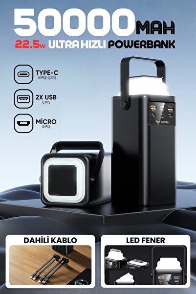 Enshall 50.000mAh Forefo Kablolu Led Fenerli Taşınabilir 22.5W Hızlı Şarj Des...
