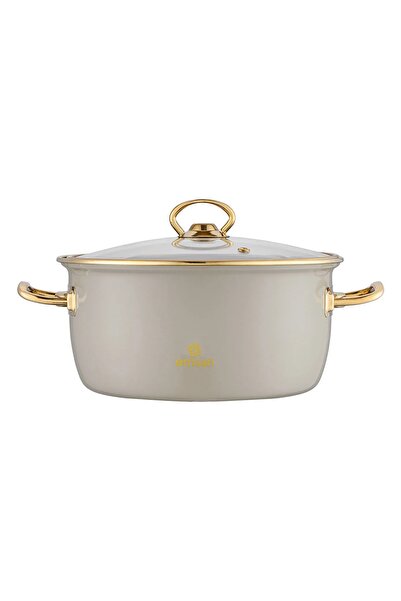 Retro 24 cm Enamel Frying Pot Beige