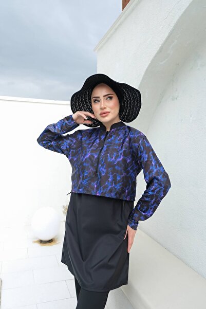 lurex moda Yarım Dijital Baskılı Tesettür Mayo