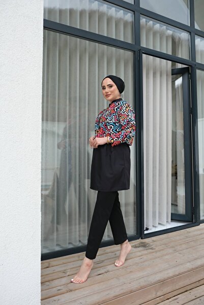 lurex moda Yarım Dijital Baskılı Tesettür Mayo