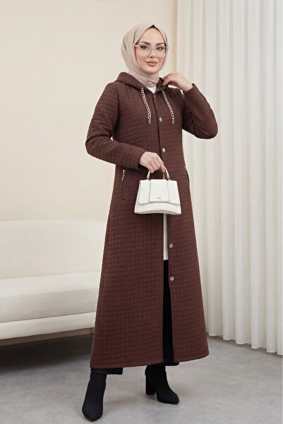 Modamorfo Μακρύ καπιτονέ παλτό με λεπτομέρεια αλυσίδας στο γιακά -k. Καφέ