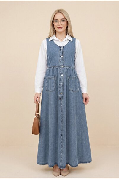 Modamorfo Τζιν με μισό κουμπί, διπλές τσέπες και μηδενικό μανίκι - Παγωμένο Μπλε