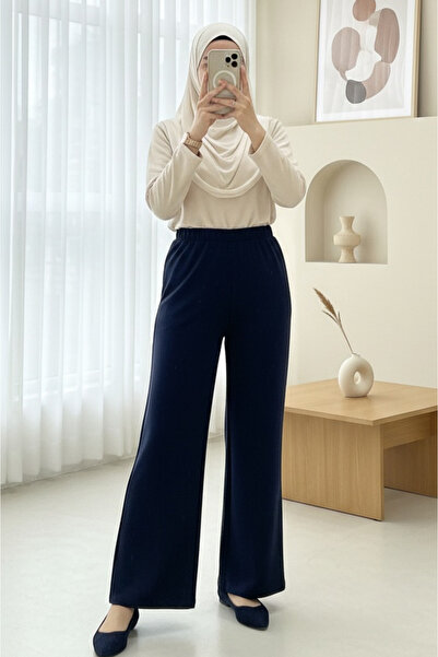 Modamorfo Imported Fabric Flared Trousers - Navy Blue