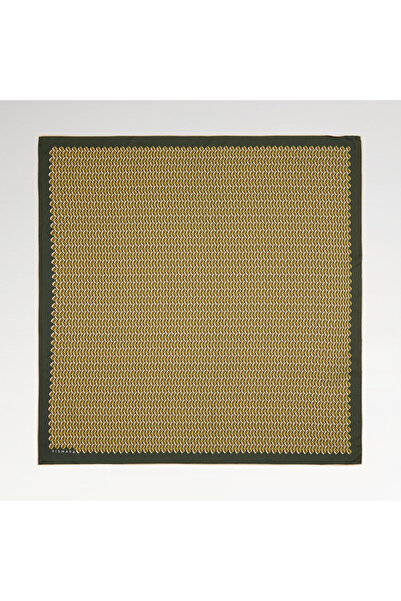 Haki Prizma Retro Desenli Twill İpek Eşarp