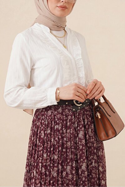 Modamorfo Πουκάμισο με λαιμόκοψη V και βολάν μπροστά, από Tencel, ημιδιαφανές...