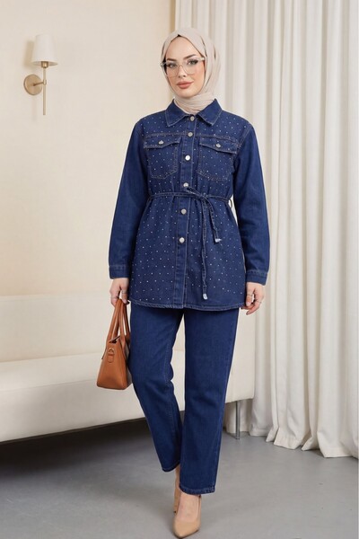 Modamorfo Σετ τζιν παντελόνι με κουμπιά με πέτρες