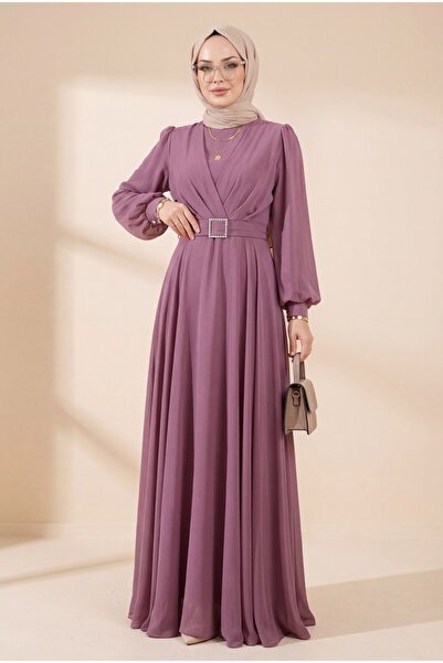 Modamorfo Φόρεμα Τεσεττούρ με πέτρες στη μέση και πλισέ μπροστά -g.kurusu