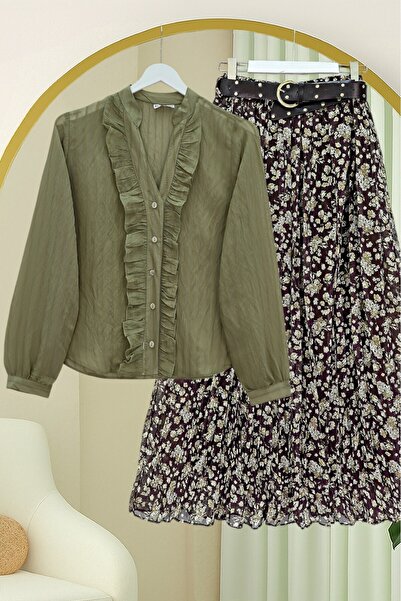 Modamorfo Πουκάμισο με λαιμόκοψη V και βολάν μπροστά, από τένσελ, ημιδιαφανές...