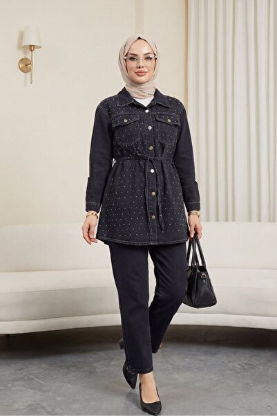 Modamorfo Σετ τζιν μπουφάν και παντελόνι με κουμπιά μαύρου περιπλανώμενου