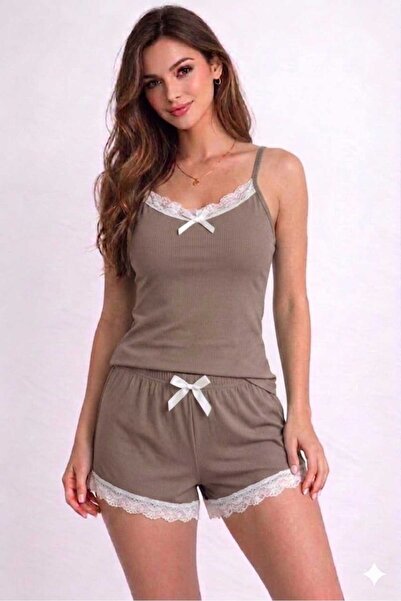 allure underwear Brown Corduroy Shorts Set