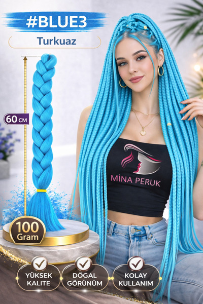 Mina Peruk Sentetik Örgülük Saç Esperer 100 Gr. - Turkuaz