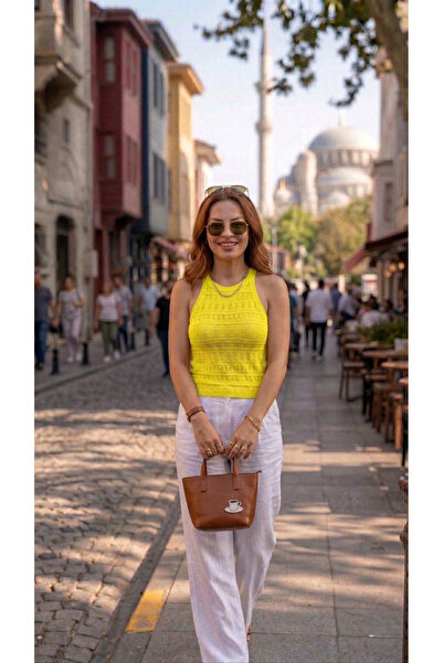 JAEN Kadın Halter yaka Triko işlemeli Basic atlet