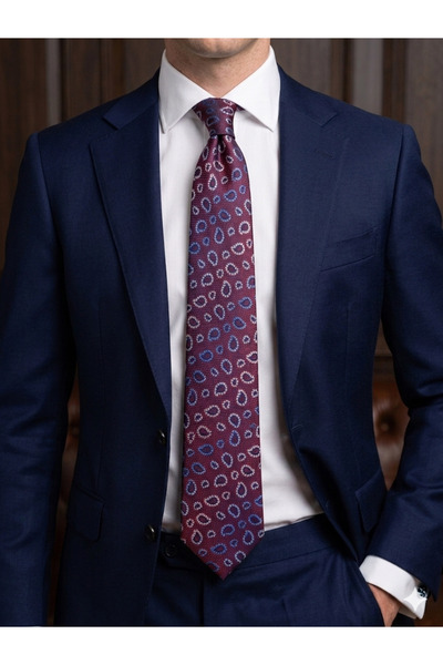 Gutiero Κλασική γραβάτα με μαντήλι με μπορντό σχέδιο