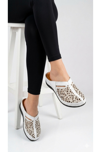 uway Γυναικείες παντόφλες από γνήσιο δέρμα, κλειστές μπροστά, άνετες, εύκαμπτ...