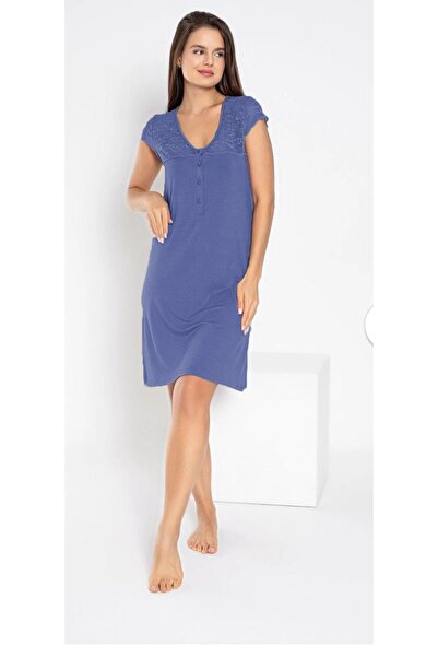 NightLove Women's Viscose Lace V-Neck Short Sleeve Tunic C840-816
