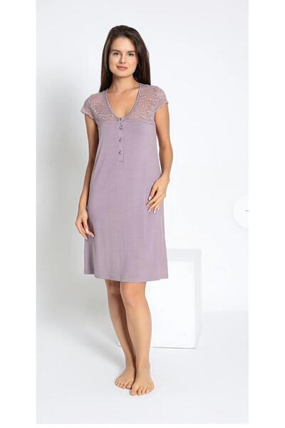 NightLove Kadın Viskon Dantelli V Yaka Kısakollu Tunik C840-816