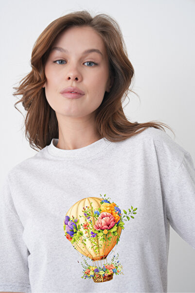 TREND EMMODA Tricou gri cu decolteu rotund, cu imprimeu cu baloane zburătoare...