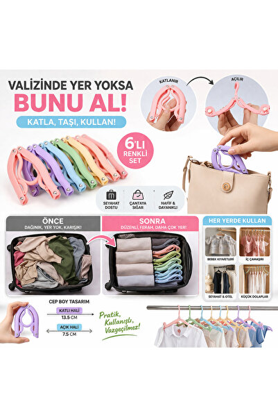tola Katlanır Seyahat Askısı – Yer Kaplamayan Pratik Askılık (6’lı Set, Taşın...