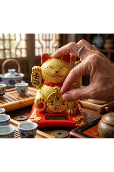 Kuzey Tacı Güneş Enerjili Sallanan Şans Kedisi (Maneki-Neko) – Bereket ve Şan...