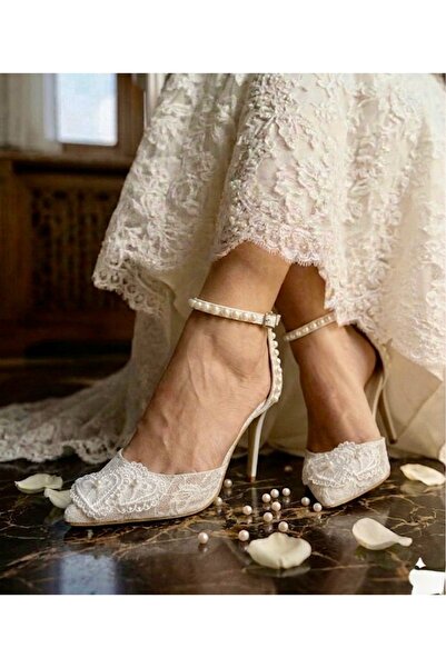 Felisya Butik Βραδινά παπούτσια με δαντέλα και λεπτομέρεια καρδιάς 10,5 εκ. -...