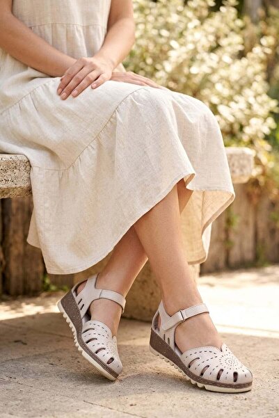 Ayakkabı Fuarı Elit 26YRhm204K Γυναικεία ορθοπεδικά φλατ σανδάλια από γνήσιο ...