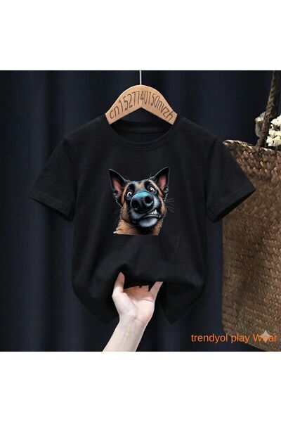 playwear Χαριτωμένο μπλουζάκι με στάμπα σκυλάκι, 100% παιδικό unisex μπλουζάκ...