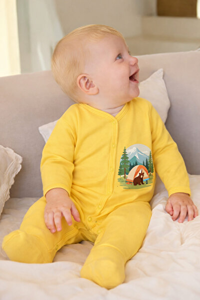 Jobka Kids Baby Boy 100% Cotton Yellow Color Camping and Bear Printed Sleepin...