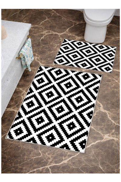 STY Home Black and White Digital Printed Washable 2-Piece Bath Mat (50X60-60X100)
