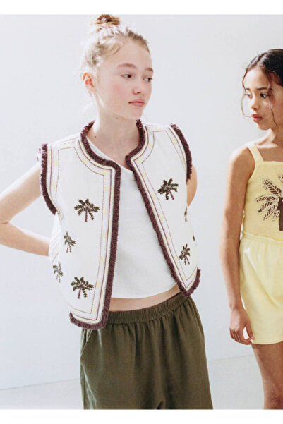 MANGO Kids Püskül detaylı işlemeli yelek