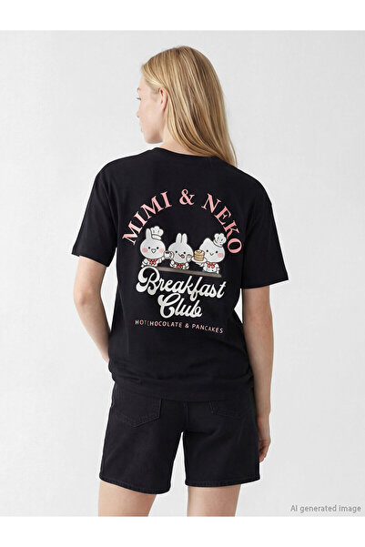 LC Waikiki Trendlucky Mimisneko Printed 100% Cotton Women's T-Shirt with a Di...