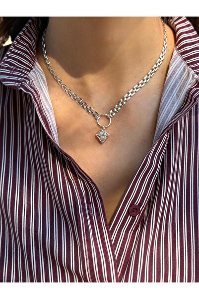 Éclat Diamant Elmas Çelik Kolye Gümüş Renk 45 cm