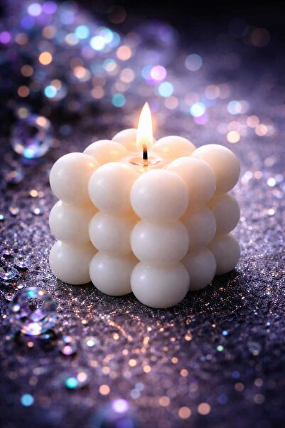 SHINE CANDLES Beyaz Bubble Mum / Evinize şıklık katacak modern tasarım/ Adet ...