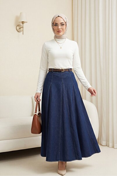 Modamorfo Τζιν φούστα με ζώνη με αγκράφα και φερμουάρ - μπλε