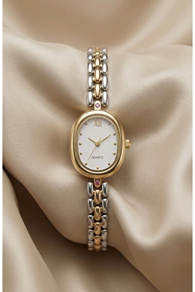 KLISHE Butik Women's Steel Watch Gold & Silver Color Oval Case Vintage Old Mo...