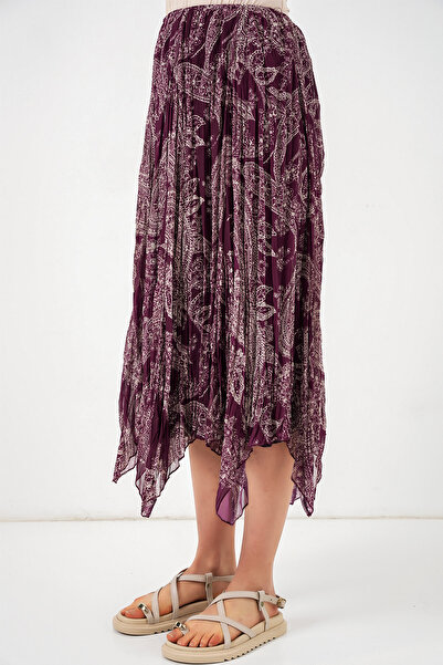 Modamorfo Γυναικεία Ασύμμετρη Φούστα από Σιφόν Τούλι 8061 - Δαμασκηνί