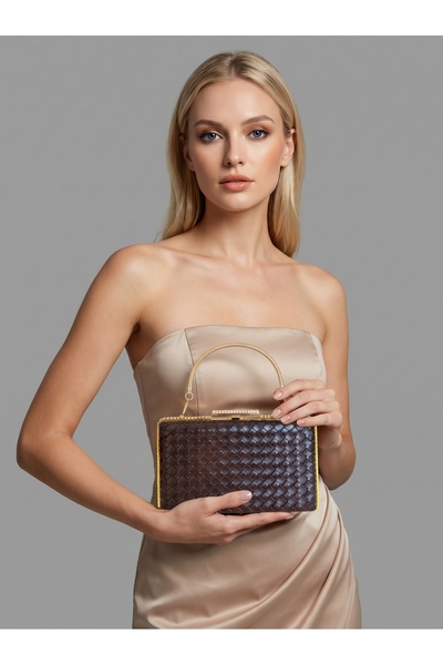 Biçanta Καφέ χρυσή λεπτομερής χειροποίητη δερμάτινη τσάντα γυναικείου βραδινο...