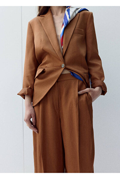 MANGO Woman Düz kesim kumaş pantolon