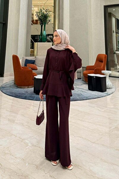 Hazamoda Σετ με βολάν Halef σε χρώμα δαμασκηνί