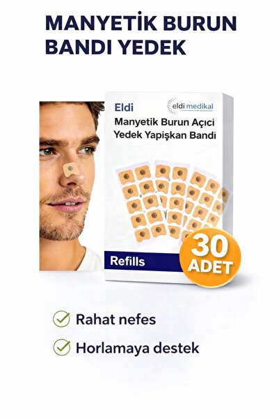ELDİ MANYETİK BURUN AÇICI YEDEK YAPIŞKAN BANDI,30 çift (30 Günlük),Horlama, Burun Tıkanıklığı