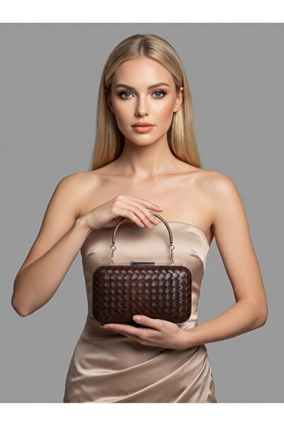 Biçanta Καφέ Ασημί Λεπτομερής Χειροποίητη Δερμάτινη Τσάντα Βραδινού Φορέματος...