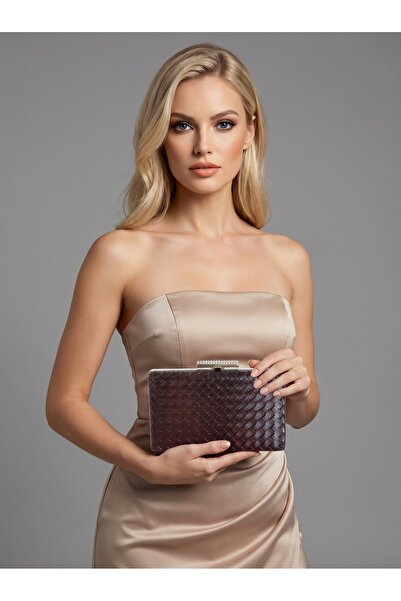 Biçanta Καφέ Ασημί Λεπτομερής Χειροποίητη Δερμάτινη Τσάντα Βραδινού Φορέματος...