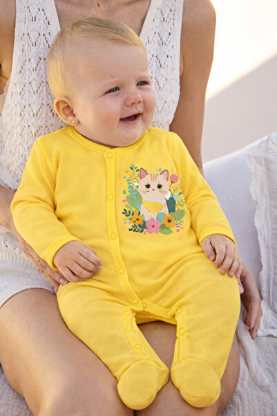 Jobka Kids Baby Girl 100% Cotton Cat Printed Yellow Sleeping Bag