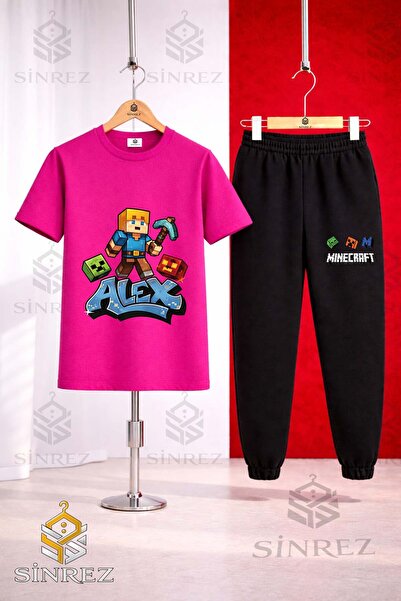 SİNREZ Set de trening unisex pentru copii ALEX BLUE BATTAL cu tricou imprimat