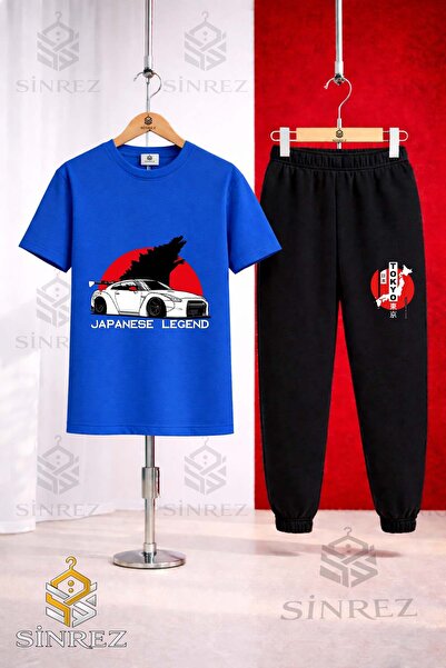 SİNREZ Set de trening unisex pentru copii CAR TOKYO BYZ JAPENES TEXT imprimat