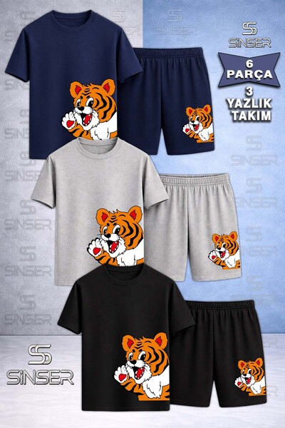 SS SİNSER Παιδικό YANDAN CUTE TIGER Μπλουζάκι με Ειδική Στάμπα με Λαιμόκοψη 3...