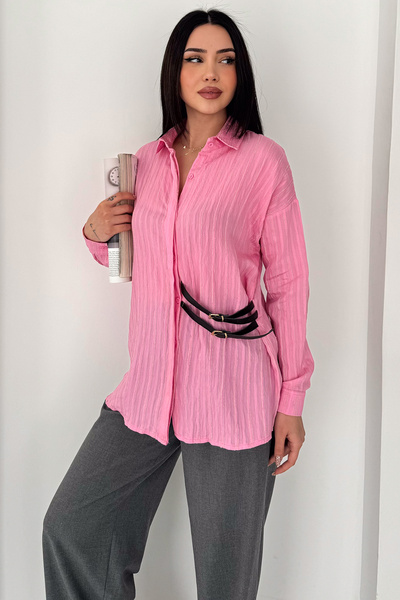 Noa&Noa Women's Striped Belted Shirt – Loose Fit Buttoned Stylish Blouse