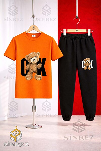 SİNREZ Unisex Kids Ayicik Ok Syh Printed T-Shirt Tracksuit Set